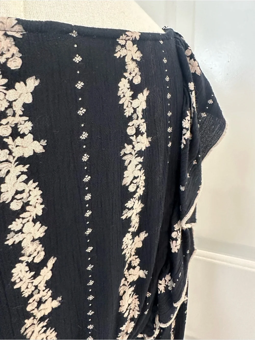 Free People Lolita Navy and Cream Patterned Detail Cropped Boho Style -Top Only